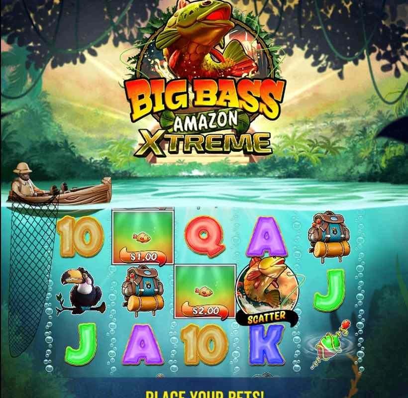 Big Bass Amazon Xtreme reels with Money Symbols and a Scatter in view